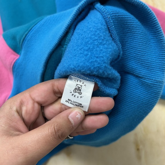 Teddy Fresh Hoodie Mens Large Multicolor Fleece Pullover Colorblock Sweatshirt - Picture 8 of 9